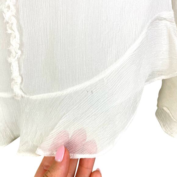 Diane Von Furstenberg Sheer Silk Long Sleeve Tie Up Keyhole Neck Blouse - Picture 3 of 14